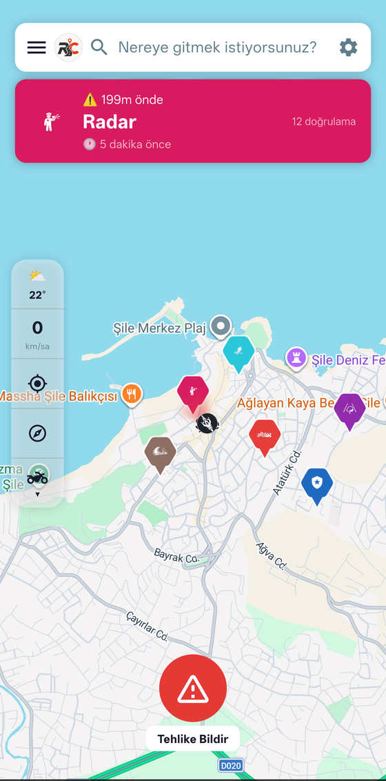 Ridecoop harita ve tehlike uyarıları