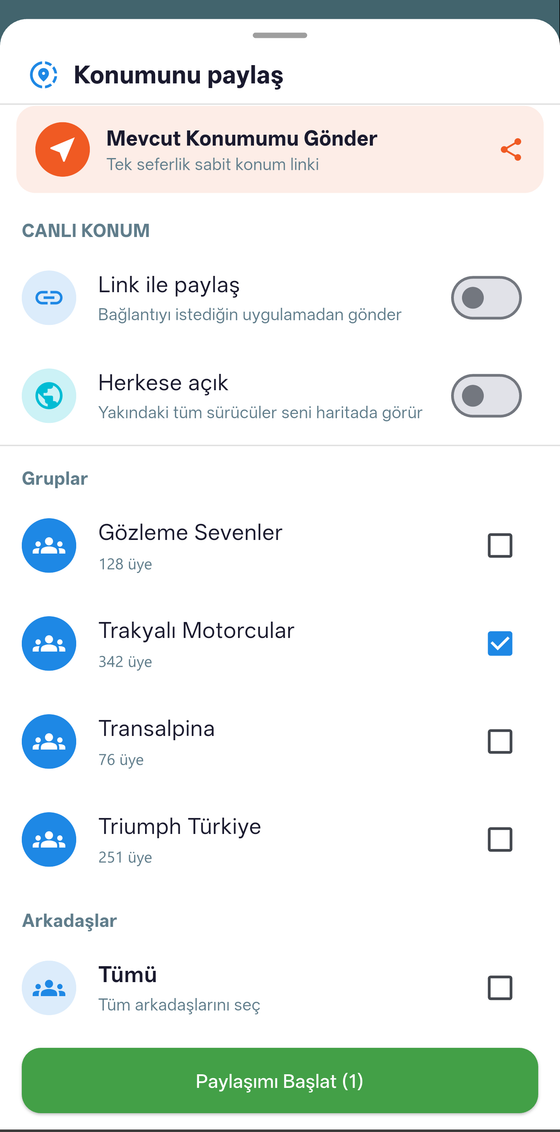 Canlı konum paylaşımı
