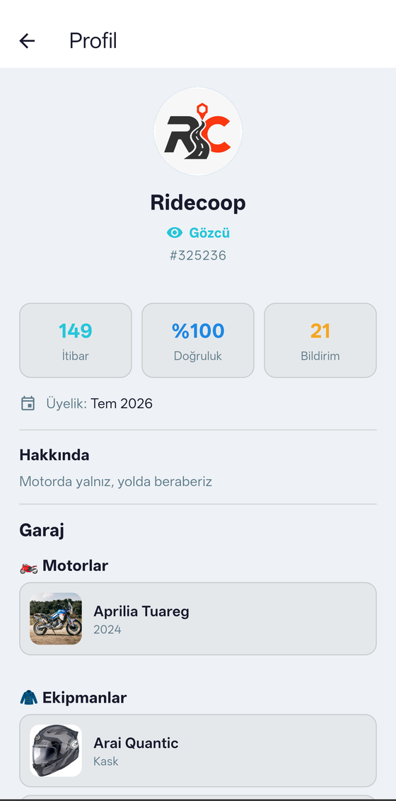 Profil, rütbe ve garaj